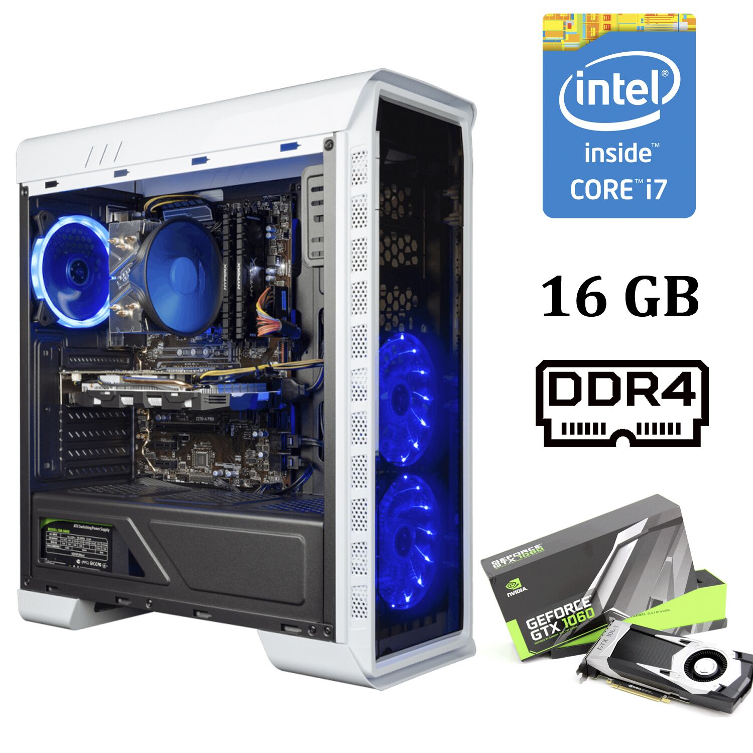 

GameMax Elysium White MT / Intel® Core™ i7-8700K (6 (12) ядер по 3.70 - 4.70 GHz) / 16 GB DDR4 / 120 GB SSD+1 TB HDD / GeForce GTX 1060 (6 GB GDDR5 192 bit) / 500 Вт