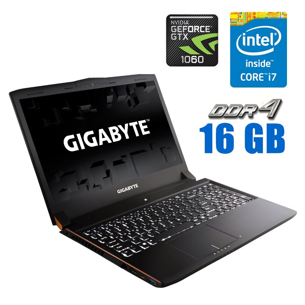 

Игровой ноутбук Gigabyte P55 / 15.6" (1920x1080) IPS / Intel Core i7-7700HQ (4 (8) ядра по 2.8 - 3.8 GHz) / 16 GB DDR4 / 240 GB SSD + 500 GB HDD / nVidia GeForce GTX 1060, 6 GB GDDR5, 192-bit / WebCam