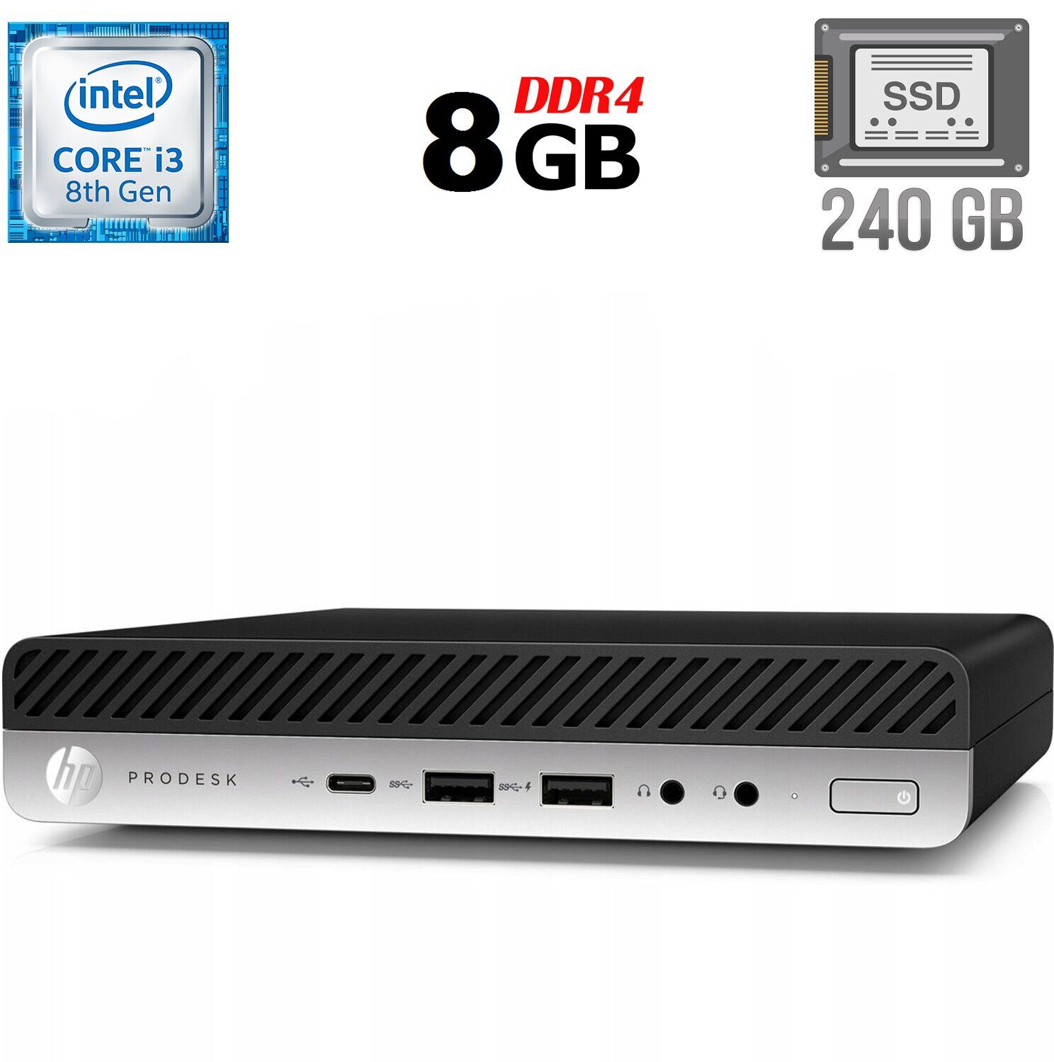 

Неттоп HP ProDesk 600 G4 Mini USFF / Intel Core i3-8100T (4 ядра по 3.1 GHz) / 8 GB DDR4 / 240 GB SSD M.2 / Intel UHD Graphics 630 / USB 3.1 / DisplayPort + Блок питания