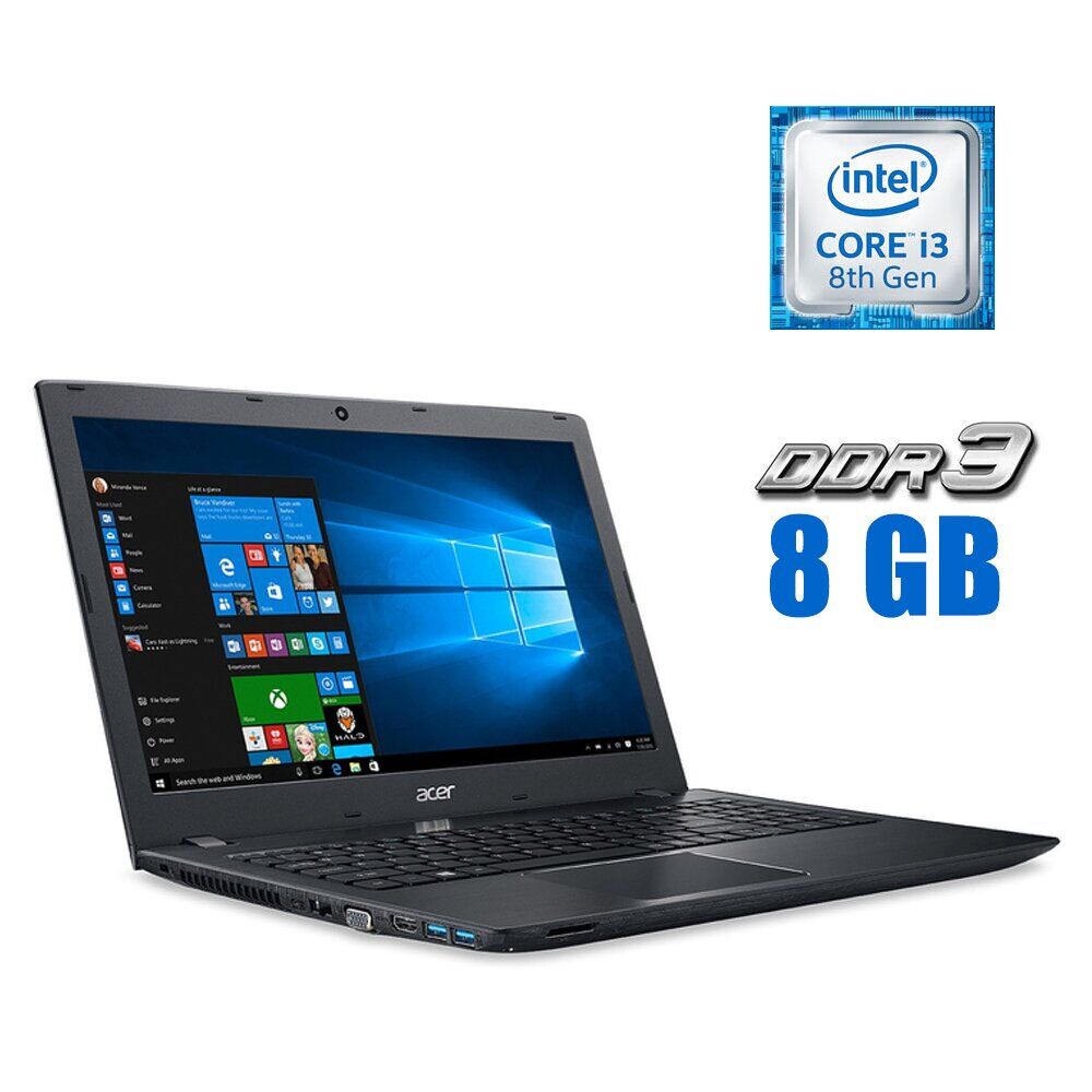 

Ноутбук Acer Aspire E5-576 / 15.6" (1920x1080) TN / Intel Core i3-8130U (2 (4) ядра по 2.2 - 3.4 GHz) / 8 GB DDR3 / 256 GB SSD / Intel UHD Graphics 620 / WebCam / DVD-RW / Win 10 Lic