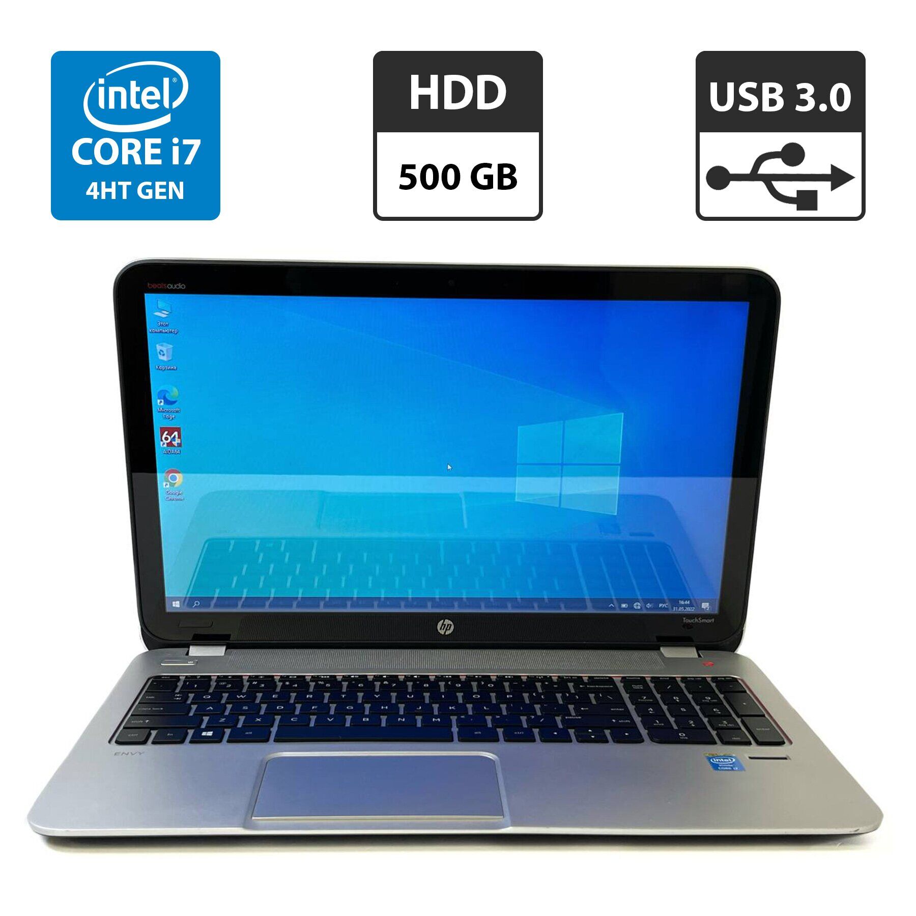 

Ноутбук Б-класс HP Envy TS 15 / 15.6" (1366x768) TN Touch / Intel Core i7-4700MQ (4 (8) ядра по 2.4 - 3.4 GHz) / 4 GB DDR3 / 500 GB HDD / Intel HD Graphics 4600 / WebCam