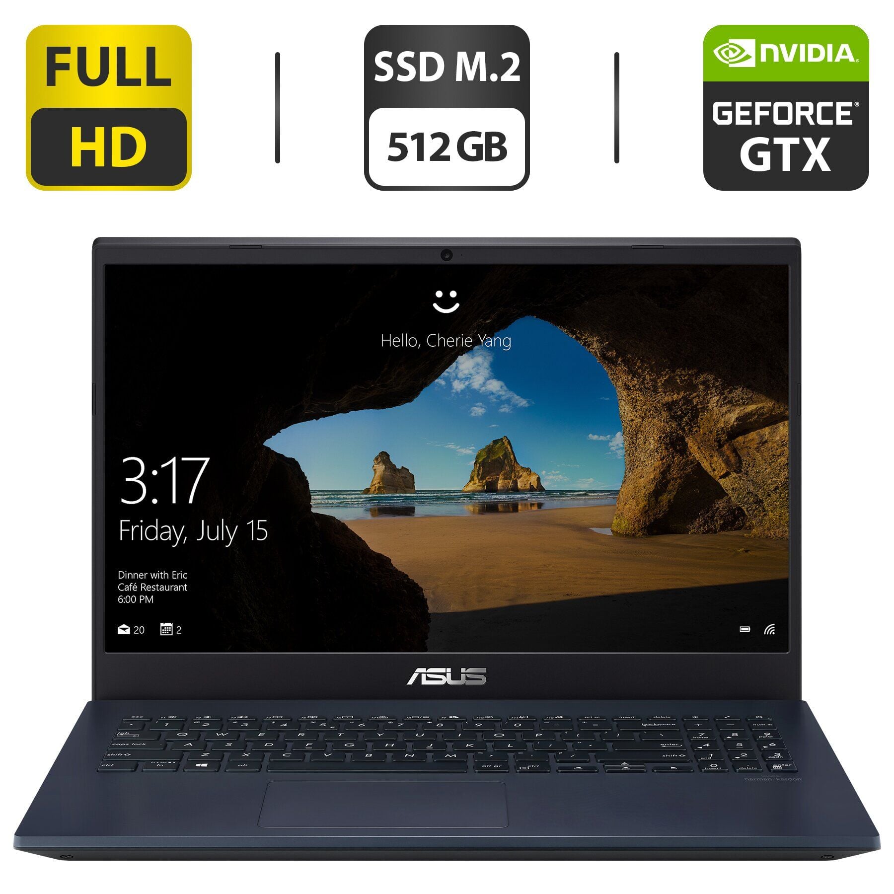 Игровой ноутбук Б-класс Asus F571G / 15.6" (1920x1080) IPS / Intel Core i5-9300H (4 (8) ядра по 2.4 - 4.1 GHz) / 8 GB DDR4 / 512 GB SSD M.2 / nVidia GeForce GTX 1650 Max-Q, 4 GB GDDR6, 128-bit / WebCam / HDMI / Windows 10 Home