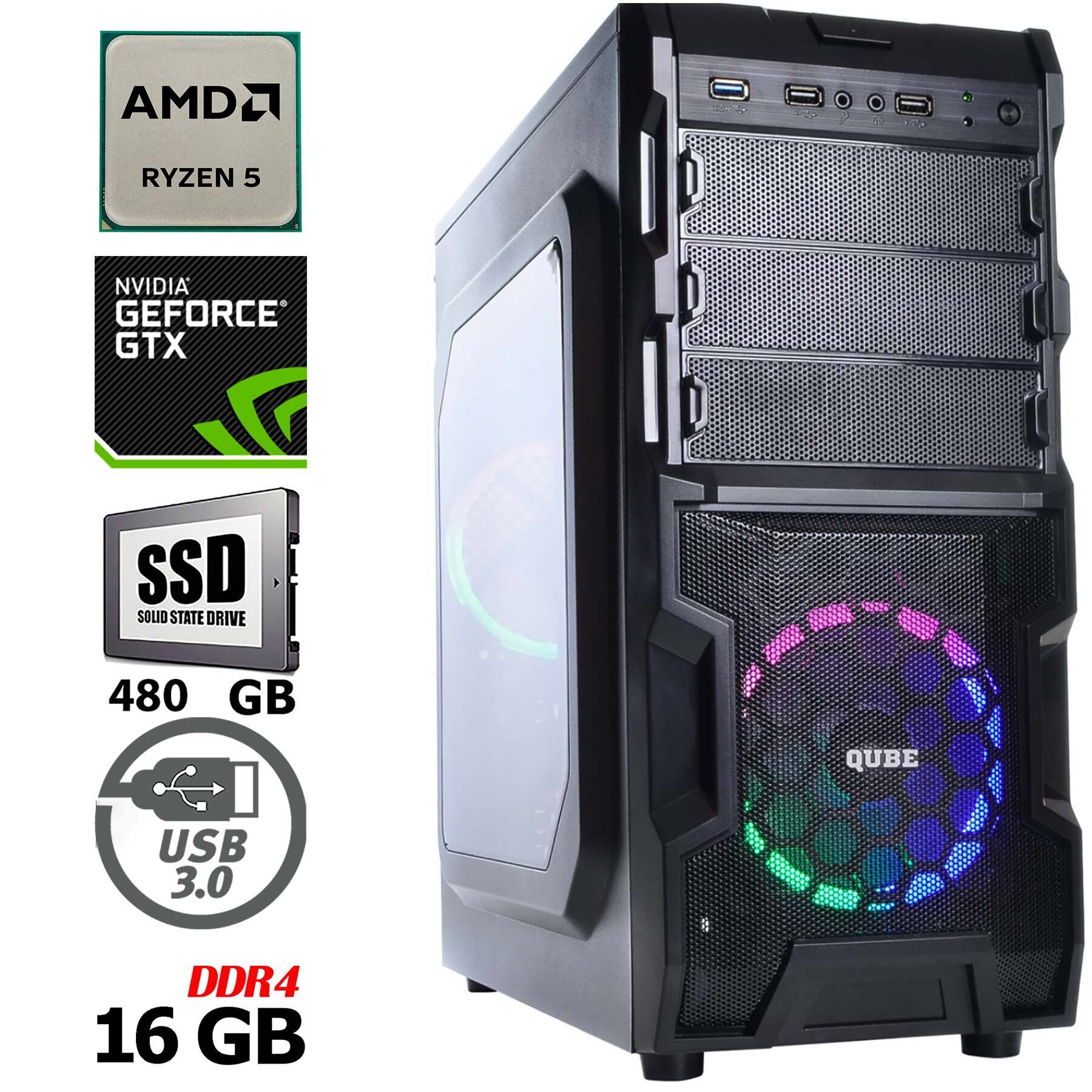 

Новый компьютер ARTLINE Gaming X43v03 / AMD Ryzen 5 3500 (6 ядер по 3.6 - 4.1 GHz) / GeForce GTX 1050 Ti 4GB / 2x 8 GB DDR4 / 480 GB SSD / PRIME A320M-K / QUBE QB932A U3C / 500W / Wraith Stealth, Черный