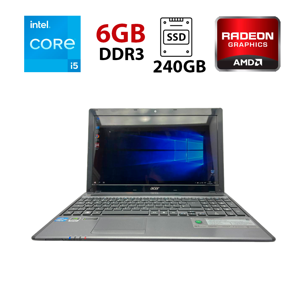 

Ноутбук Acer Aspire 5755G / 15.6" (1366x768) TN / Intel Core i5-2450M (2 (4) ядра по 2.5 - 3.1 GHz) / 6 GB DDR3 / 240 GB SSD / nVidia GeForce GT 630M, 1 GB GDDR5, 128-bit / WebCam