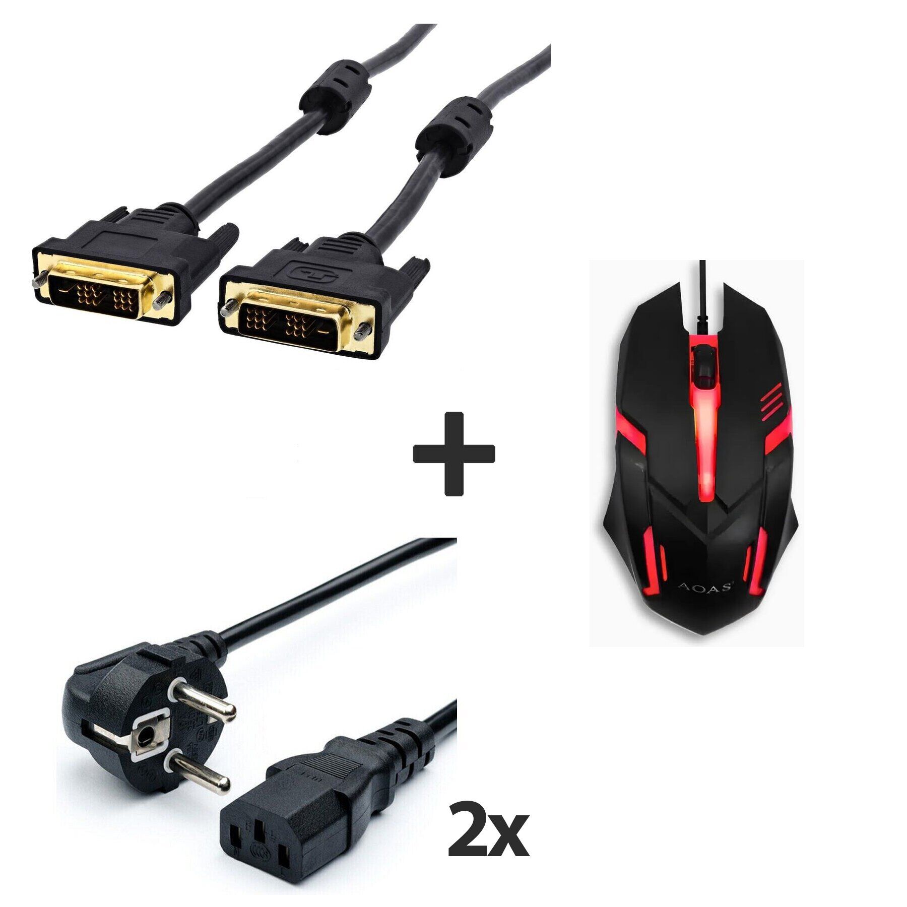 Нова ігрова мишка + Кабель живлення (2x) + Кабель DVI