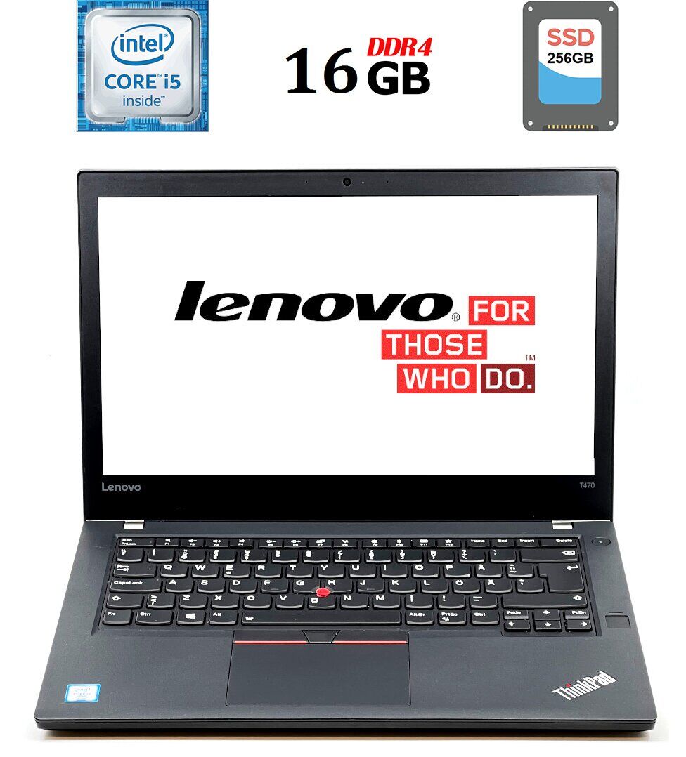

Ноутбук Lenovo ThinkPad T470 / 14" (1920x1080) TN / Intel Core i5-6300U (2 (4) ядра 2.4 - 3.0 GHz) / 16 GB DDR4 / 256 GB SSD / Intel HD Graphics 520 / WebCam / USB 3.1 / HDMI