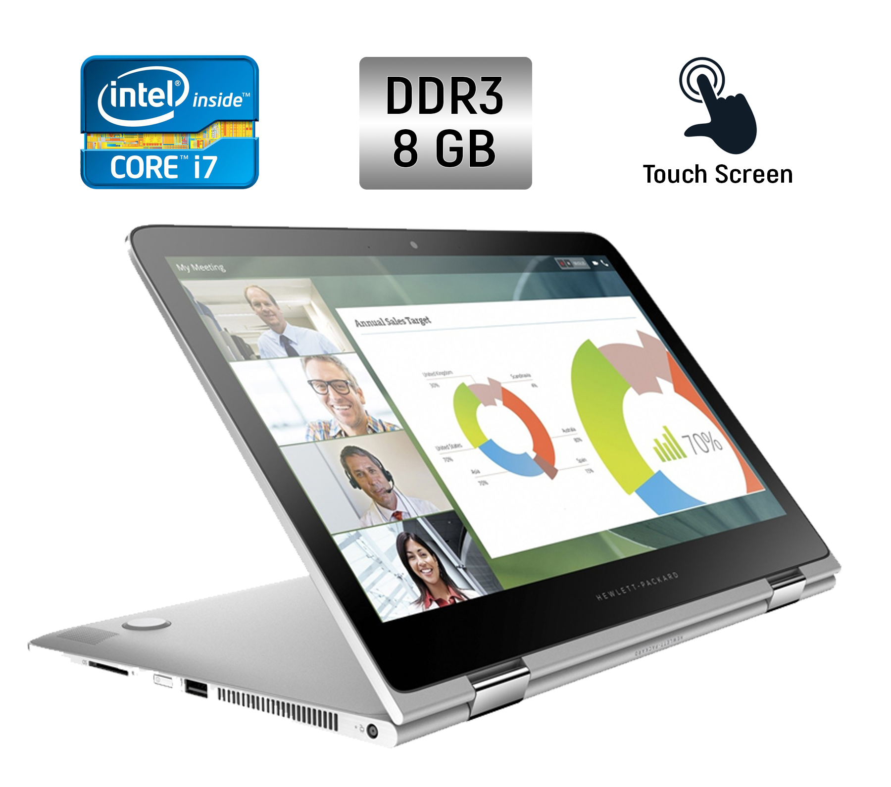 

Ноутбук-трансформер Б-класс HP Spectre Pro x360 G1 / 13.3" (2560x1440) IPS Touch / Intel Core i7-5600U (2 (4) ядра по 2.6 - 3.2 GHz) / 8 GB DDR3 / 256 GB SSD / Intel HD Graphics 5500 / WebCam / Windows 10