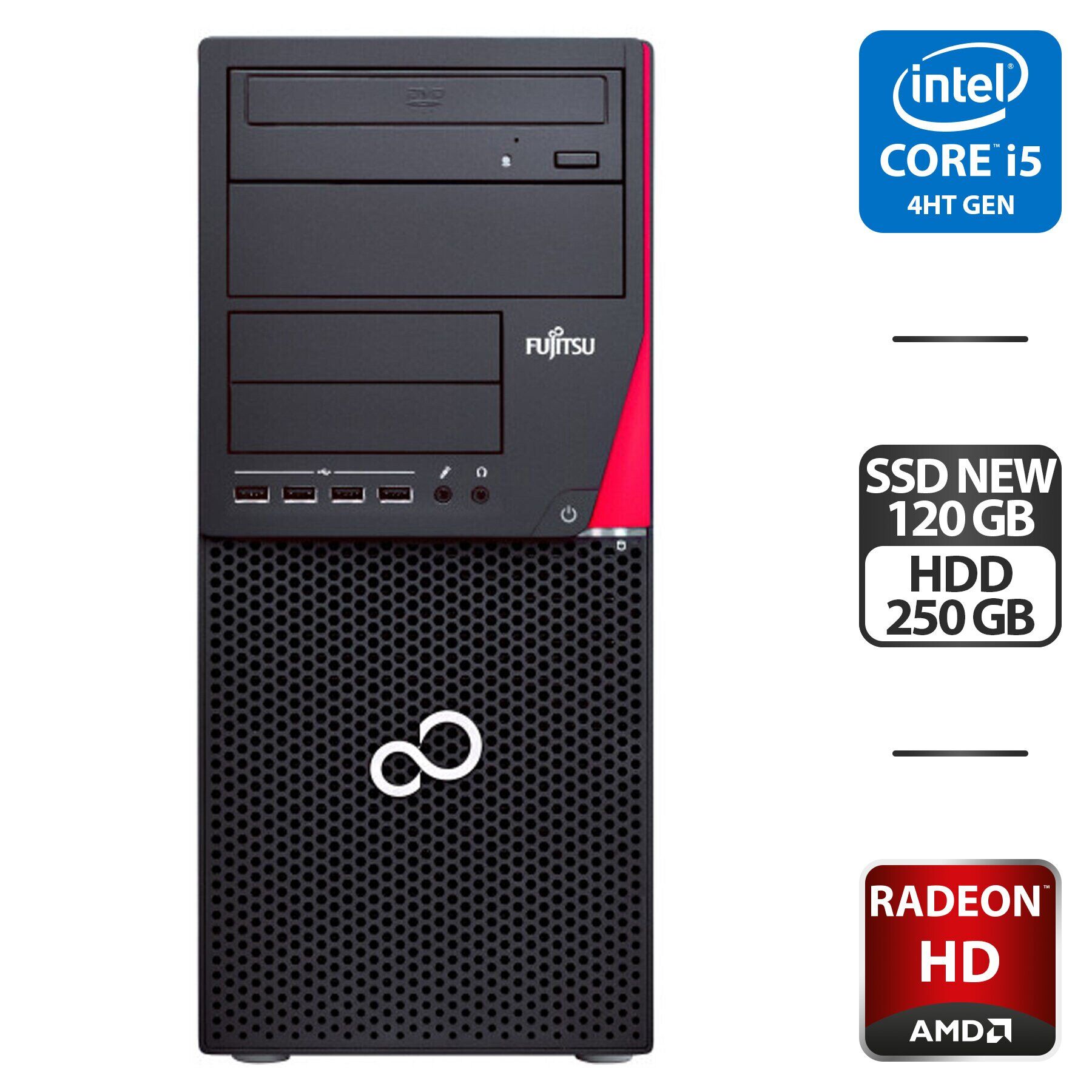 

Компьютер Fujitsu Esprimo P720 E90+ Tower / Intel Core i5-4590 (4 ядра по 3.3 - 3.7 GHz) / 8 GB DDR3 / 120 GB SSD + 250 GB HDD / AMD Radeon HD 7350, 1 GB GDDR3, 64-bit / DVD-ROM + WiFi+BT USB-адаптер (Артикул 400_222)