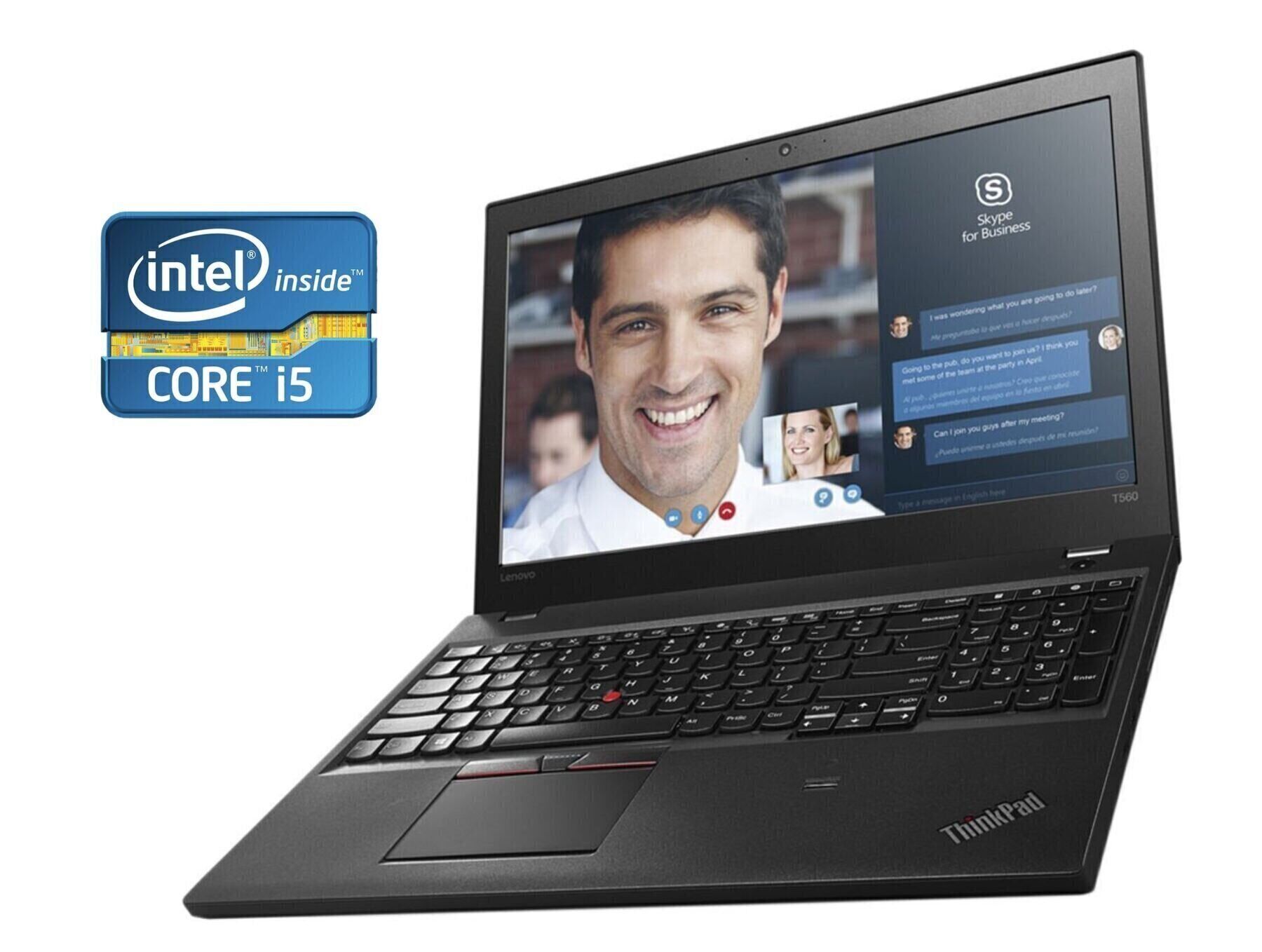 

Ноутбук Lenovo ThinkPad T560 / 15.6" (1366x768) TN / Intel Core i5-6200U (2 (4) ядра по 2.3 - 2.8 GHz) / 8 GB DDR3 / 256 GB SSD / Intel HD Graphics 520 / WebCam / Win 10 Pro