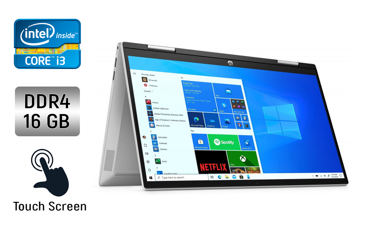 Ноутбук-трансформер HP Pavilion X360 / 15.6" (1366x768) TN Touch / Intel Core i3-1125G4 (4 (8) ядра по 2.0 - 3.7 GHz) / 16 GB DDR4 / 500 GB SSD / Intel UHD Graphics / WebCam + Беспроводная мышка