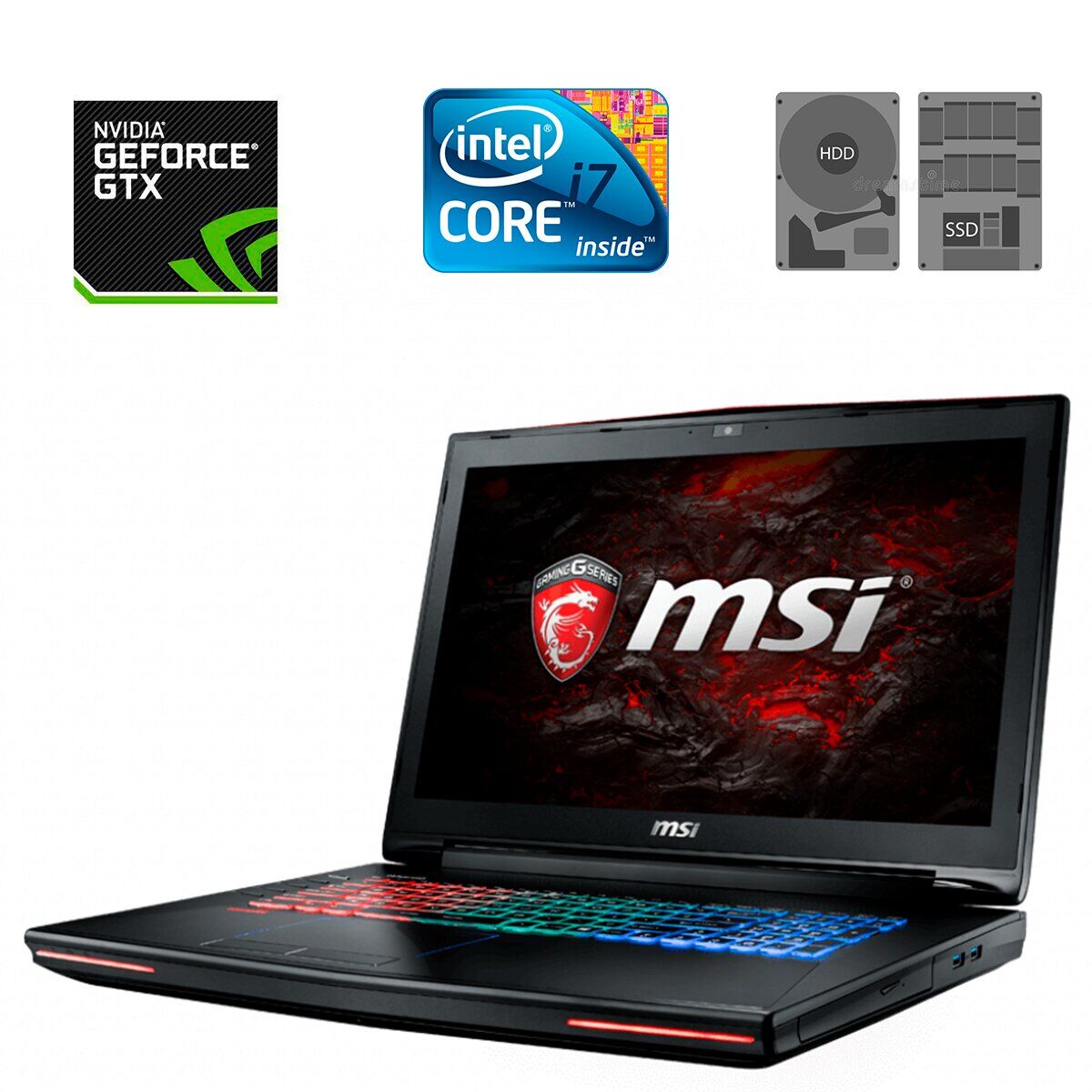 

Ноутбук MSI GT72VR 6RE / 17.3" (1920x1080) IPS / Intel Core i7-6700HQ (4 (8) ядра по 2.6 - 3.5 GHz) / 32 GB DDR4 / 256 GB SSD+750 GB HDD / nVidia GeForce GTX 1070 8 GB / WebCam