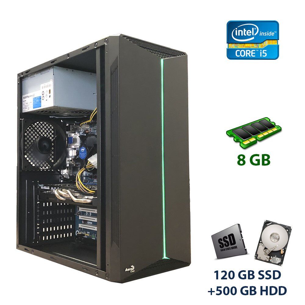 

Aerocool Split-A-BK-V1 RGB Tower NEW / Intel Core i5-560 (2 (4) ядра по 2.66 - 3.2 GHz) / 8 GB DDR3 / 120 GB SSD NEW+500 GB HDD / nVidia GeForce GTX 660, 2 GB GDDR5, 192-bit / 420W