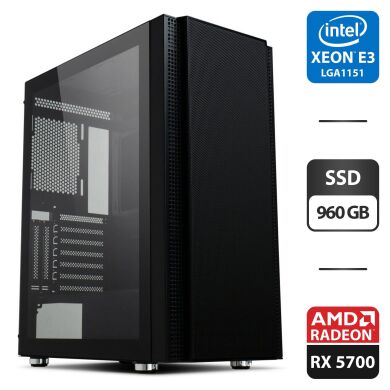 Игровой ПК Vinga Tomcat Tower / Intel Xeon E3-1240 v5 (аналог Intel Core i7-6700) (4 (8) ядра по 3.5 - 3.9 GHz) / 16 GB DDR4 / 960 GB SSD / AMD Radeon RX 5700, 8 GB GDDR6, 256-bit / 1350W + Клавиатура, мышка, переходник, кабели