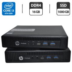 Неттоп HP ProDesk 600 G2 Mini PC USFF / Intel Core i3-6100T (2 (4) ядра по 3.2 GHz) / 16 GB DDR4 / 1000 GB SSD / Intel HD Graphics 530 / Windows 11 Pro + Блок питания