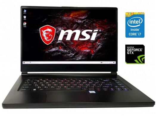 Ігровий ноутбук Б-клас MSI GS65 Stealth Thin 8RF / 15.6" (1920x1080) IPS / Intel Core i7-8750H (6 (12) ядра по 2.2 - 4.1 GHz) / 32 GB DDR4 / 512 GB SSD / nVidia GeForce GTX 1070 Max-Q, 8 GB GDDR5, 256-bit / WebCam / Win 11 Pro