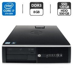 Компьютер HP Compaq 8200 Elite SFF / Intel Core i7-2600 (4 (8) ядра по 3.4 - 3.8 GHz) / 8 GB DDR3 / 120 GB SSD + 500 GB HDD / Intel HD Graphics 2000 / DVD-ROM