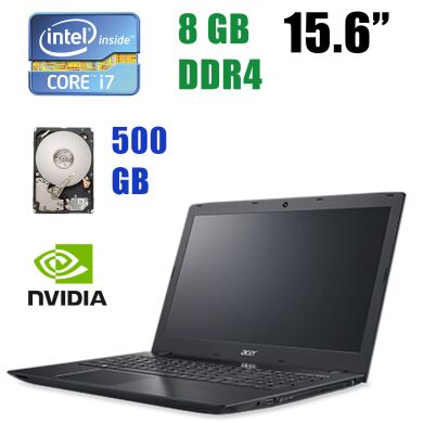 Acer Aspire E5-575G-73AA / 15.6" (1920x1080) / Intel Core i7-7500U (2(4) ядра по 2.70-3.50GHz) / 8GB DDR4 / 500 GB HDD / nVidia GeForce 940MX, 4 GB GDDR5, 64-bit