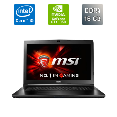 Ігровий ноутбук Б-клас MSI MS-16J9 / 15.6" (1920x1080) IPS / Intel Core i5-7300HQ (4 ядра по 2.5 - 3.5 GHz) / 16 GB DDR4 / 500 GB SSD / nVidia GeForce GTX 1050, 2 GB GDDR5, 128-bit / WebCam