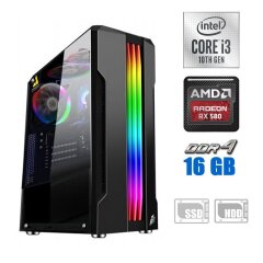 Игровой ПК 1stPlayer Rainbow Tower / Intel Core i3-10100F (4 (8) ядра по 3.6 - 4.3 GHz) / 16 GB DDR4 / 120 GB SSD + 500 GB HDD / AMD Radeon RX 580, 8 GB GDDR5, 256-bit / HDMI / DVI / DisplayPort
