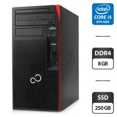 Комп'ютер Б-клас Fujitsu Esprimo P558 E85+ Tower / Intel Core i5-8400 (6 ядер по 2.8 - 4.0 GHz) / 8 GB DDR4 / 250 GB SSD / Intel UHD Graphics 630 / DVD-ROM / DVI