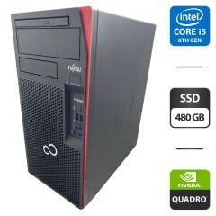 Компьютер Fujitsu Esprimo P757 E90 Tower / Intel Core i5-6500 (4 ядра по 3.2 - 3.6 GHz) / 16 GB DDR4 / 480 GB SSD / nVidia Quadro M2000, 4 GB GDDR5, 128-bit / DVD-ROM