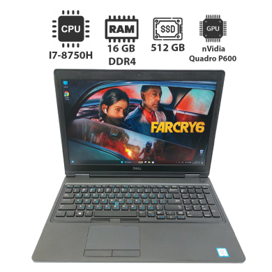 Мобільна робоча станція Dell Precision 3530 / 15.6" (1920x1080) IPS / Intel Core i7-8750H (6 (12) ядер по 2.2 - 4.1 GHz) / 16 GB DDR4 / 512 GB SSD / nVidia Quadro P600 Mobile, 4 GB GDDR5, 128-bit / WebCam / Win 11 Pro