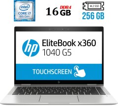 Ноутбук-трансформер Б-класс HP EliteBook x360 1040 G5 / 14" (1920x1080) IPS Touch / Intel Core i7-8650U (4 (8) ядра по 1.9 - 4.2 GHz) / 16 GB DDR4 / 256 GB SSD M.2 / Intel UHD Graphics 620 / WebCam / Fingerprint / USB 3.1 / HDMI