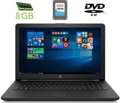 Ноутбук Б-клас HP 15-ra055nw / 15.6" (1366x768) TN / Intel Pentium N3710 (4 ядра по 1.6 - 2.56 GHz) / 8 GB DDR3 / 256 GB SSD / Intel HD Graphics 405 / WebCam / DVD-RW
