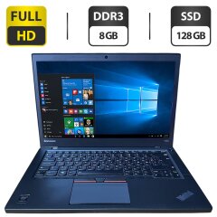 Ноутбук Б-клас Lenovo ThinkPad T450s / 14" (1920x1080) TN / Intel Core i5-5200U (2 (4) ядра по 2.2 - 2.7 GHz) / 8 GB DDR3 / 128 GB SSD / Intel HD Graphics 5500 / WebCam