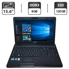 Ноутбук Б-класс Toshiba Satellite C660-108 / 15.6" (1366x768) TN / Intel Core i3-370M (2 (4) ядра по 2.4 GHz) / 8 GB DDR3 / 120 GB SSD / Intel HD Graphics / WebCam / VGA