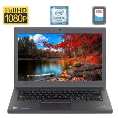 Ноутбук Lenovo ThinkPad T460 / 14" (1920x1080) IPS / Intel Core i5-6300U (2 (4) ядра по 2.4 - 3.0 GHz) / 8 GB DDR3 / 128 GB SSD / Intel HD Graphics 520 / WebCam / HDMI / Windows 10 