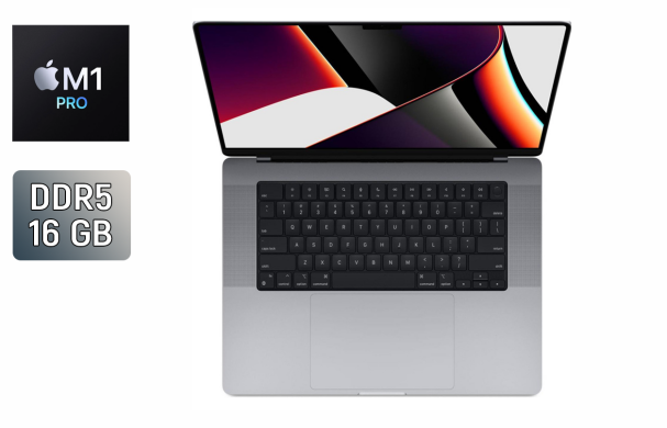 Ультрабук Apple MacBook Pro 16 (2021) / 16.2" (3456x2234) IPS / Apple M1 Pro (10 ядер по 2.0 - 3.2 GHz) / 16 GB DDR5 / 512 GB SSD / Apple M1 Pro Graphics / WebCam / True Tone / TouchID / Space Gray