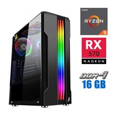 Игровой ПК Tower NEW / AMD Ryzen 5 4500 (6 (12) ядер по 3.6 - 4.1 GHz) NEW / 16 GB DDR4 NEW / 240 GB SSD NEW / AMD Radeon RX 570, 8 GB GDDR5, 256-bit / 500W NEW