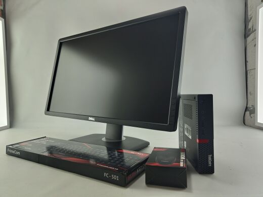 Комплект ПК: неттоп Lenovo ThinkCentre M710q Tiny USFF / Intel Core i5-7400T (4 ядра по 2.4 - 3.0 GHz) / 16 GB DDR4 / 240 GB SSD / Intel HD Graphics 630 / VGA / Блок живлення + Монітор 24" (1920x1080) TN / Різні бренди
