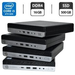 Неттоп HP EliteDesk 800 G3 Desktop Mini USFF / Intel Core i5-6500T (4 ядра по 2.5 - 3.1 GHz) / 16 GB DDR4 / 500 GB SSD / Intel UHD Graphics 630 / VGA / Windows 11 Pro / Блок питания