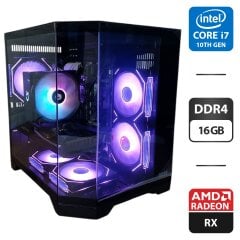 Ігровий ПК Qube Crystal Tower / Intel Core i7-10700KF (8 (16) ядер по 3.8 - 5.1 GHz) / 16 GB DDR4 / 1000 GB SSD M.2 / AMD Radeon RX 5700 XT, 8 GB GDDR6, 256-bit / 600W