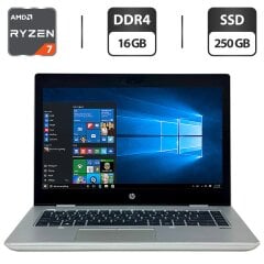 Ультрабук Б-клас HP ProBook 645 G4 / 14" (1920x1080) IPS / AMD Ryzen 7 Pro 2700U (4 (8) ядра по 2.2 - 3.8 GHz) / 16 GB DDR4 / 250 GB SSD / AMD Radeon Vega 10 Graphics / WebCam / Windows 10 Pro