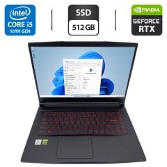 Ігровий ноутбук MSI GF65 Thin 10UE / 15.6" (1920x1080) IPS / Intel Core i5-10500H (6 (12) ядер по 2.5 - 4.5 GHz) / 16 GB DDR4 / 512 GB SSD / nVidia GeForce RTX 3060, 6 GB GDDR6, 192-bit / WebCam