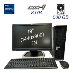 Комплект ПК: Lenovo ThinkStation P310 SFF / Intel Xeon E3-1225 v5 (4 ядра по 3.3 - 3.7 GHz) / 8 GB DDR4 (1x 8 GB) / 500 GB HDD + Монітор HP L1945wv / 19" (1440х900) TN / 1x VGA, USB-Hub + Клавіатура та мишка + Комплект кабелів
