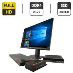 Комплект ПК: неттоп HP EliteDesk 800 G4 Desktop Mini USFF / Intel Core i5-8400 (6 ядер по 2.8 - 4.0 GHz) / 8 GB DDR4 / 240 GB SSD / Intel UHD Graphics 630 / Блок живлення + Монітор Dell P2319H / 23" (1920x1080) IPS / USB-Hub, VGA, HDMI, DisplayPort