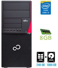 Компьютер Fujitsu Esprimo P720 E90+ Tower / Intel Core i5-4590 (4 ядра по 3.3 - 3.7 GHz) / 8 GB DDR3 / 240 GB SSD + 1000 GB HDD / Intel HD Graphics 4600 / 280W / DisplayPort / DVI