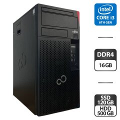 Компьютер Fujitsu Esprimo P758 E85 Tower / Intel Core i3-8100 (4 ядра по 3.6 GHz) / 16 GB DDR4 / 120 GB SSD + 500 GB HDD / Intel UHD Graphics 630 / Windows 11 Pro