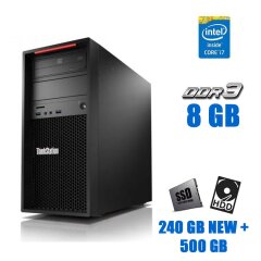Компьютер Lenovo ThinkStation P310 Tower / Intel Core i7-6700 (4 (8) ядра по 3.4 - 4.0 GHz) / 8 GB DDR4 / 240 GB SSD NEW + 500 GB HDD / Intel HD Graphics 530