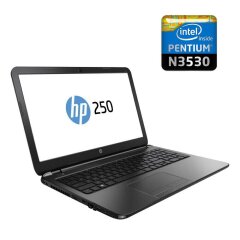 Ноутбук Б-клас HP 250 / 15.6" (1366x768) TN / Intel Pentium N3530 (4 ядра по 2.16 - 2.58 GHz) / 4 GB DDR3 / 320 GB HDD / Intel HD Graphics / WebCam / Без АКБ