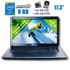 Ноутбук Б-класс Medion Akoya E7216 / 17.3" (1600x900) TN / Intel Core i3-380M (2 (4) ядра по 2.53 GHz) / 8 GB DDR3 / 120 GB SSD + 250 GB HDD / Intel HD Graphics / NoWebCam / New АКБ