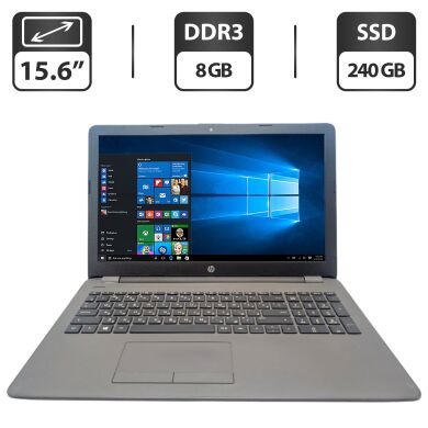 Ноутбук HP 250 G6 / 15.6" (1366x768) TN / Intel Celeron N3060 (2 ядра по 1.6 - 2.48 GHz) / 8 GB DDR3 / 240 GB SSD / Intel Graphics / WebCam Ноутбук HP 250 G6 / 15.6" (1366x768) TN / Intel Celeron N3060 (2 ядра по 1.6 - 2.48 GHz) / 8 GB DDR3 / 240 GB SSD / Intel Graphics / WebCam