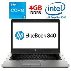 Ультрабук Б-класс HP EliteBook 840 G2 / 14" (1920x1080) TN / Intel Core i5-5300U (2 (4) ядра по 2.3 - 2.9 GHz) / 4 GB DDR3 / 500 GB HDD / Intel HD Graphics 5500 / WebCam