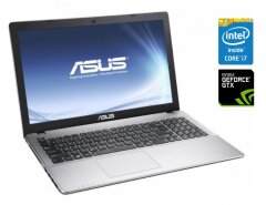 Ігровий ноутбук Б-клас Asus K550JK / 15.6" (1366x768) TN / Intel Core i7-4710HQ (4 (8) ядра по 2.5 - 3.5 GHz) / 8 GB DDR3 / 480 GB SSD / nVidia GeForce GTX 850M, 2 GB DDR3, 128-bit / WebCam / DVD-ROM / Win 10 Home