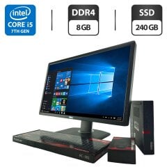 Неттоп Lenovo ThinkCentre M710q Tiny USFF / Intel Core i5-7400T (4 ядра по 2.4 - 3.0 GHz) / 8 GB DDR4 / 240 GB SSD / Intel HD Graphics 630 / VGA / Блок живлення + Монітор 24" (1920x1080) TN / Різні бренди