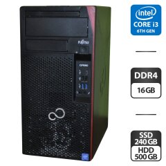 Компьютер Fujitsu Esprimo P758 E85 Tower / Intel Core i3-8100 (4 ядра по 3.6 GHz) / 16 GB DDR4 / 240 GB SSD + 500 GB HDD / Intel UHD Graphics 630 / Windows 11 Pro